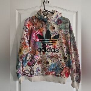 RARE Adidas Farm Hoodie Sweatshirt  Floral Pullover Trefoil Print Womens S